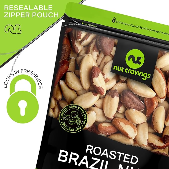 NUT CRAVINGS - Brazil Nuts Roasted & Unsalted - No Shell, Whole (80oz - 5 LB) Bulk Nuts Packed Fresh in Resealable Bag - Healthy Protein Food Snack, Food Assortments