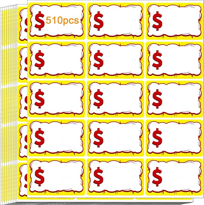 510 PCS Removable Garage Sale Price Stickers, 3"x2" Price Stickers for Yard Sales, Flea Markets, County Fairs & Retail Use, Pricemarker Labels, Colours Round Price Tags