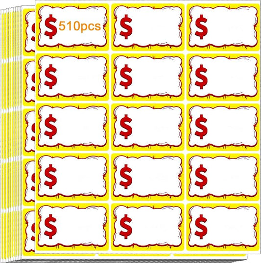 510 PCS Removable Garage Sale Price Stickers, 3"x2" Price Stickers for Yard Sales, Flea Markets, County Fairs & Retail Use, Pricemarker Labels, Colours Round Price Tags
