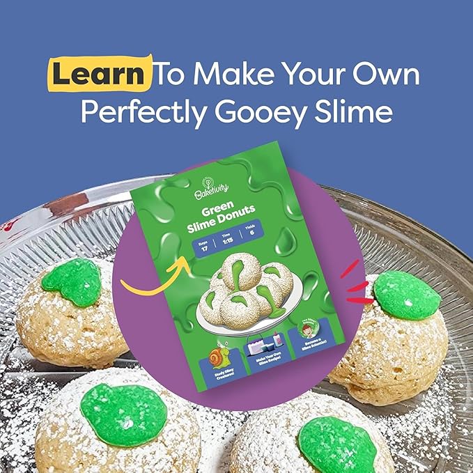 Baketivity Green Donut Kids Baking Kit | Edible Kit for Girls & Boys Ages 6-12 | DIY Donut Slime Baking Kit and Kids Baking Set with Pre-Measured Ingredients & Donut Mold