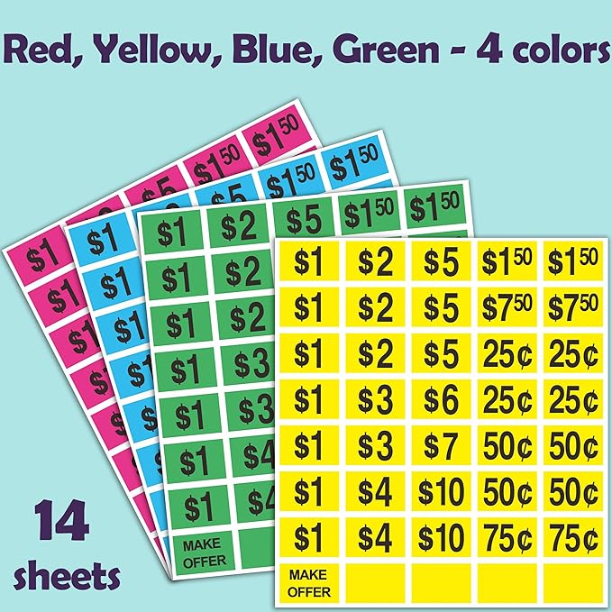 2240 Pcs Garage Sale Stickers 1/2" X 3/4" Yard Sale Price Sticker Rectangle Pre-Printed Labels Price Tags for Marketing Supplies