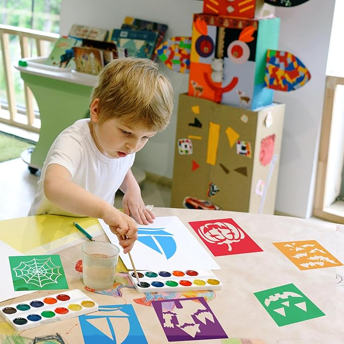 24 Pieces Stencils,Large Drawing Stencils Chalk Template,8 Inches Washable Shape Template Kit for Crafts,Painting Drawing (Halloween, 8 inch)