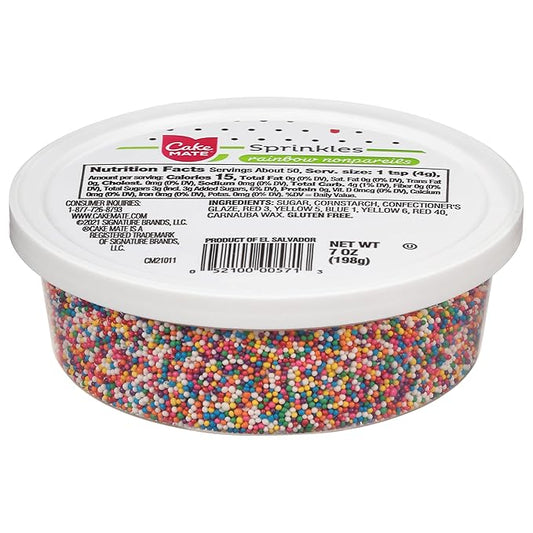 Cake Mate Rainbow Nonpareils Hard Sprinkles Tub with Resealable Lid, 7 oz (198 g) – Vibrant Round Sprinkles for Decorating Cakes, Cupcakes & Cookies