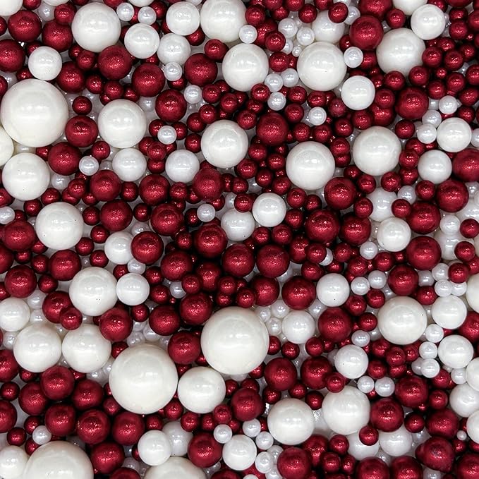 Dynastang Mixed Size Red & White Pearls Sprinkles Edible Pearls Cake Decorating Pearls Cake Decorations Cupcake Toppers Cookie Decorating Perfect for Cakes, Cupcakes, Desserts Toppings 3OZ