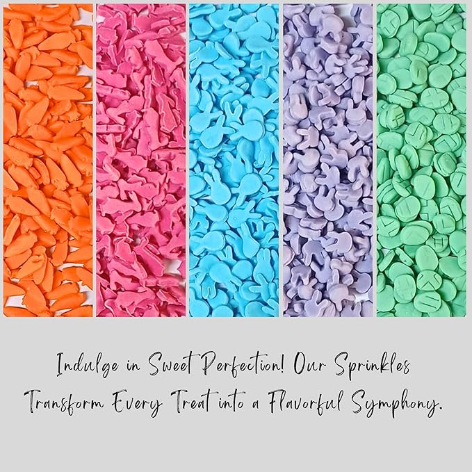 Confect Bunny Sprinkles | Pack of 5 Orange, Silver and Sky Blue, Red Sprinkle I Birthday & Celebration Edible Sprinkles for Cake & CupCake Decoration | Vegan, Gluten-Free, Nut-Free, Soy-Free, Dairy-Free, Palm Oil-Free