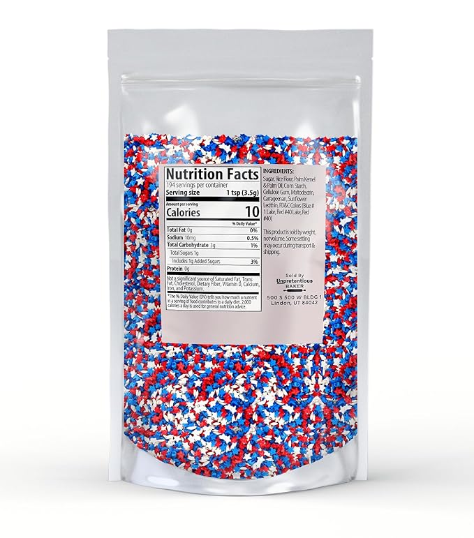 Unpretentious Red, White, and Blue Star Sprinkles, Patriotic Stars, Decorative Dessert Topping (Patriotic Sprinkles)