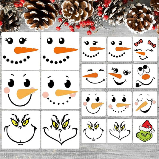 Snowman Face Stencils Christmas Stencils for Crafts Reusable Xmas Holiday Stencil for Painting on Wood Window T-Shirts Fabrics Decor CH