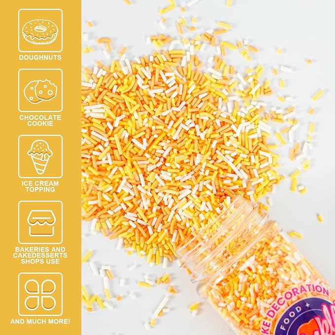 Candy Corn Dye Free Sprinkles, Natural Colors & No Artificial Dyes, Orange Yellow White Jimmies for Baking, Fall Thanksgiving Cake Decorations, Cookies, Dessert Toppings, 4.2oz