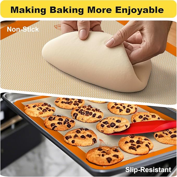 Silicone Baking Mat, 2 Pac 16.5"L x 11.6"W Silicone Cookie Sheets Reusable Baking Mat - Non-Stick Food Safe Dark Gray Oven Baking Sheet for Making Cookies, Macaroons, Bread