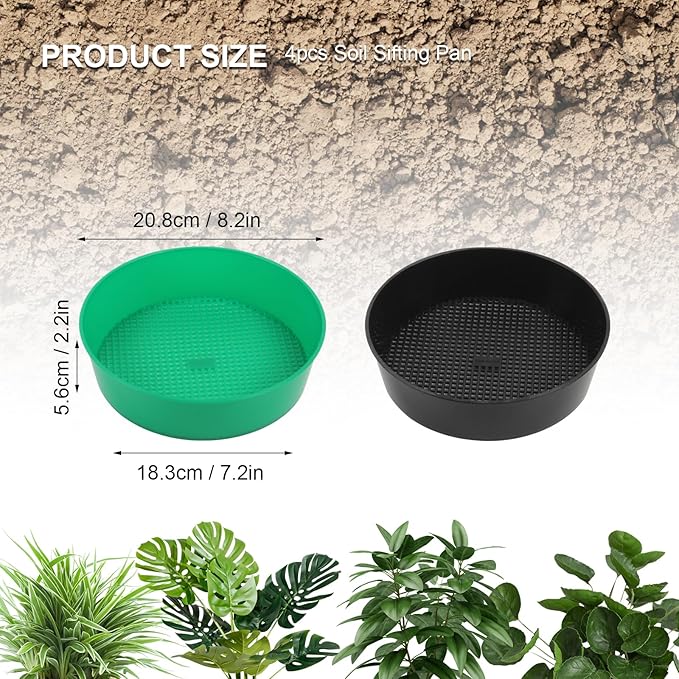 Gardening Sand Soil Compost Sifter, 4 Pack Rock Garden Sieve, Round Plastic Sifting Pan Set for Home Plant Work With Small Gravel and Sand