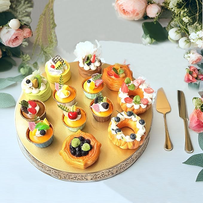 MTJYQTF Gold Cake Stand Set - 16 IN Metal Round Cupcake Dessert Stand with Cake Cutting & Cake Spatula for Party, Candy Table Display for Wedding Birthday Baby Shower Housewarming Party CS003-16panR