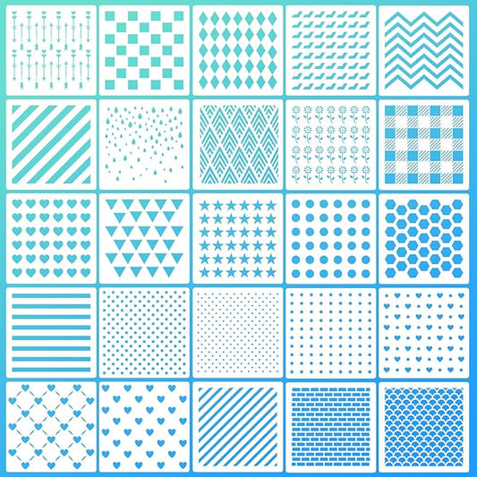 25 Pcs Cookie Stencils for Royal Icing Line Pattern Heart Dot Stars Baking Stencils for Sugar Cookie Decorating Baking Cake DIY and Craft Painting, 6x6 Inch