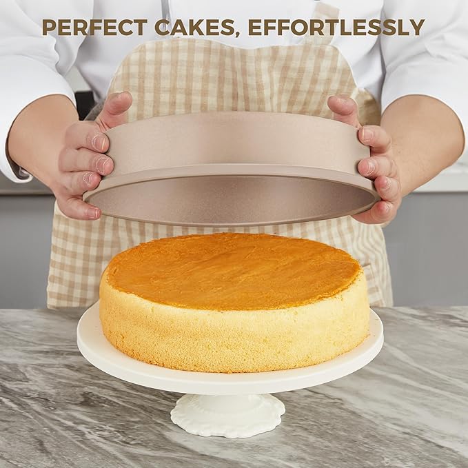 HONGBAKE 9 Inch Round Cake Pan Set of 2, Nonstick Ceramic Coating Cake Molds with Diamond Texture, Aluminized Steel Cake Pans Sets for Baking & Cheesecake, Heavy Duty & Non-Toxic (Gold, 2PCS)