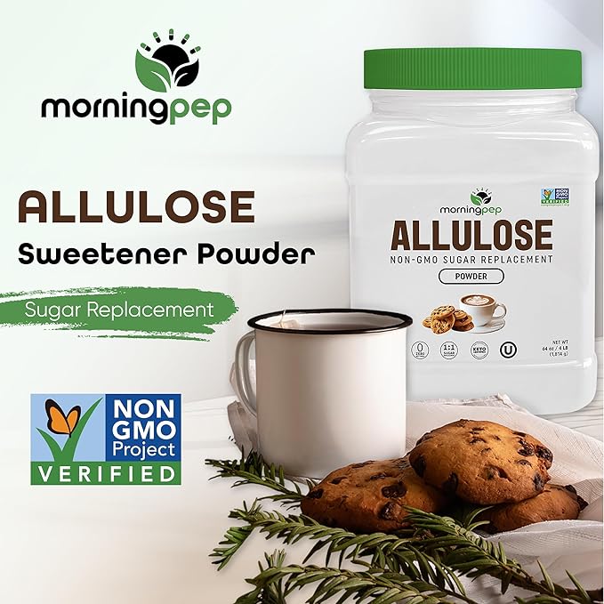 Morning Pep Allulose Sweetener 2 lb – Zero Calorie Sugar Alternative, 100% Pure, No Erythritol, Non-GMO Project Verified, Keto Certified, OU Kosher, No Fillers, Ideal for Baking and Beverages