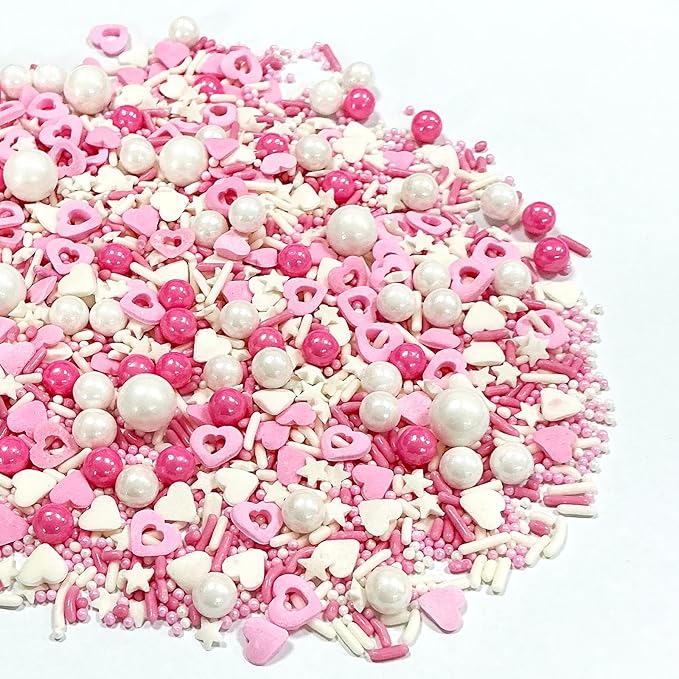 Valentines Sprinkles for Cake Decorating,Edible Pink White Pearl Confetti Jimmies Heart Sprinkles 100g/3.5oz Baking Ice Cream Cupcakes Wedding Party Valentines Christmas Supplies