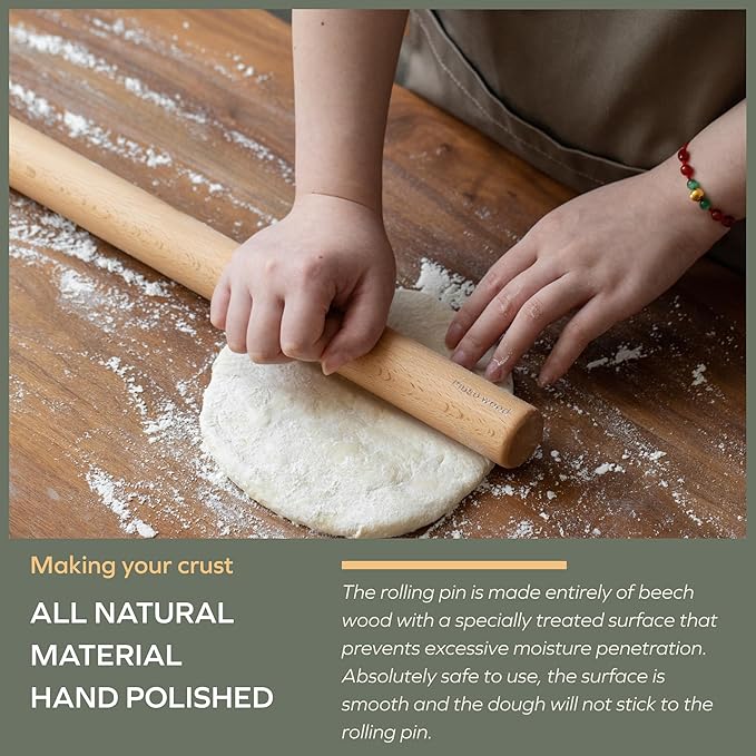 Muso Wood Rolling Pin for Baking Wooden Pizza Dough Roller(Dowel 15.75-Inch-by-1.38-Inch)