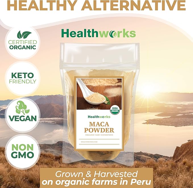 Healthworks Superfoods Organic Maca Powder Raw - 32 Oz / 2 Lbs - Certified Organic Flour Use - Keto, Vegan & Non-GMO - Premium Peruvian Origin - Breakfast, Smoothies, Baking & Coffee - Antioxidant