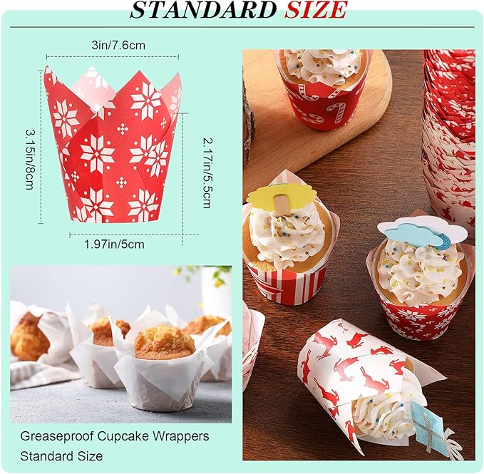500 Counts Christmas Tulip Cupcake Liners Birthday Party Muffin Cupcake Baking Liners Grease Proof Cake Liner Holders for Fall Christmas Halloween Birthday Party