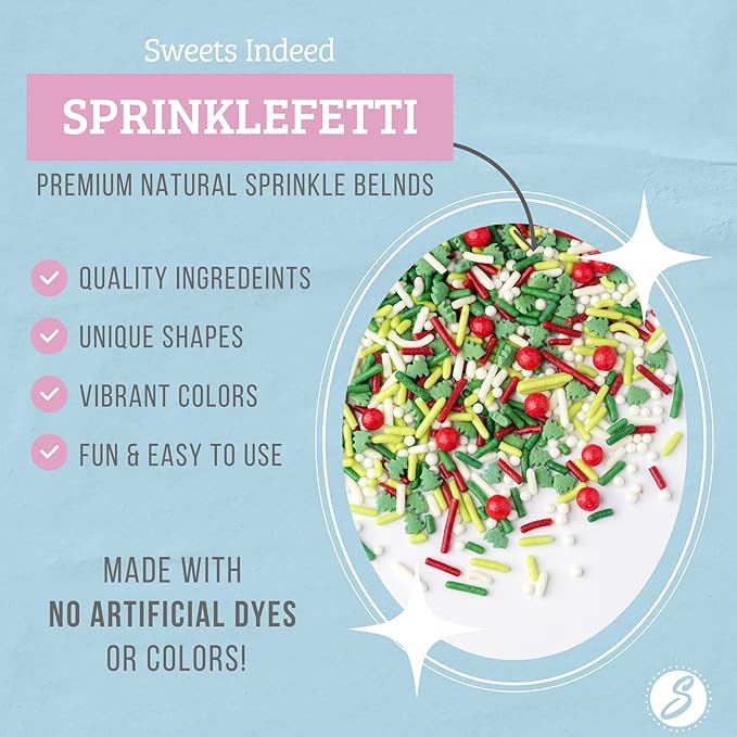 Sweets Indeed Sprinklefetti Holiday Cheer Natural Christmas Sprinkles – 2.4 oz Jar | Red, Green & White Tree Mix | No Artificial Dyes | Festive Cupcake, Cookie & Cake Decorations
