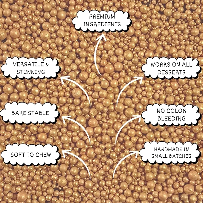 Confect Gold Edible Cake Sprinkles – Confect Love Metallic Disco Balls for Cake & Cupcake Decorating – Shiny Gold Sugar Pearls for Baking, Desserts, Cookies | Vegan, Gluten-Free, Nut-Free, Soy-Free, Dairy-Free, Palm Oil-Free– 4.2 Oz