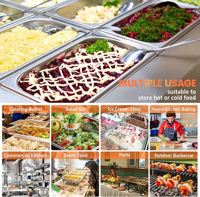 6 Pack Hotel Pans, 1/2 Half Size 4 Inch Deep Steam Table Pan, Stainless Steel Commercial Food Pan Anti Jam Steam Pan, Breading Trays for Hotel, Party, Buffet, Catering Supplies