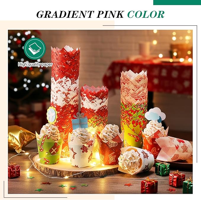 500 Counts Christmas Tulip Cupcake Liners Birthday Party Muffin Cupcake Baking Liners Grease Proof Cake Liner Holders for Fall Christmas Halloween Birthday Party