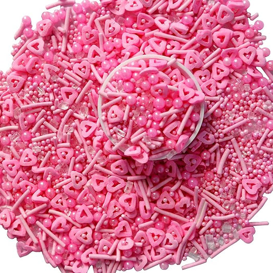 Valentines Sprinkles Pink Heart Sprinkles for Cake Decorating Edible Pearls Fancy Sprinkles Cupcake and Cake Topper Cookie Baking Decorations