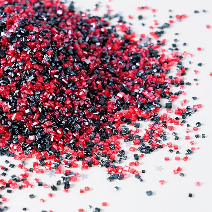 Halloween Sanding Sugar Edible Stars Glitter Mix, Red & Black Sugar Sprinkles for Cake Decorating, Sparkling Sanding Sugar for Cupcake Toppers Cookie Decorations for Party Celebrations 3.5oz