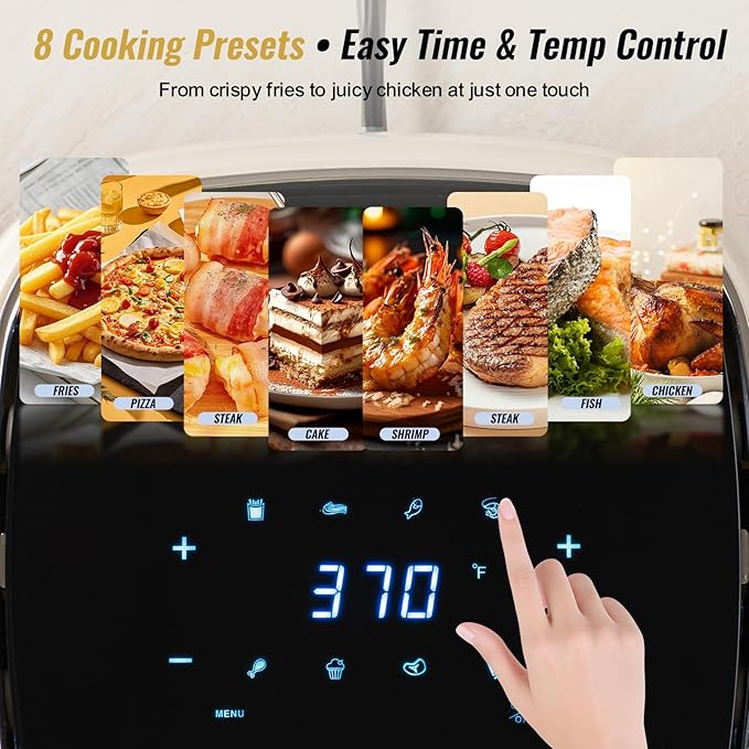 Charmi 5QT Air Fryer – Beautiful Retro Design, Stylish Countertop Look, Nonstick & PFAS-Free, Safe Auto Shutoff, Digital Touchscreen, 8 Cooking Presets (Cream White)