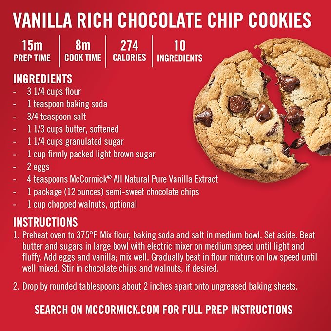 McCormick Vanilla Extract, Pure, No Corn Syrup, Gluten Free, Rich, Sweet Flavor and Aroma for Baking and Savory Dishes, 2 fl oz