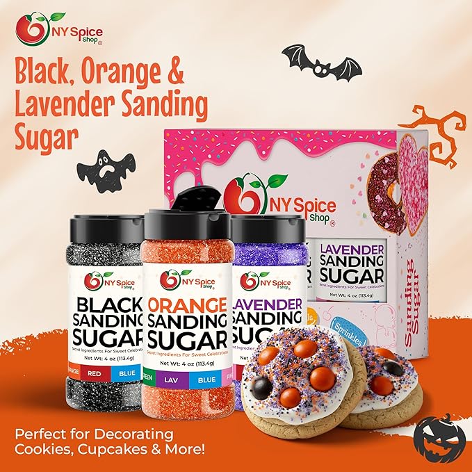NY Spice Shop Celebration Sanding Sugar - 12 Ounce Colorful Orange, Black & Lavender Sanding Sugar Sprinkles for Birthday, Party & Festive Decorations - Perfect for Cake Decorating, Cupcakes & Dessert