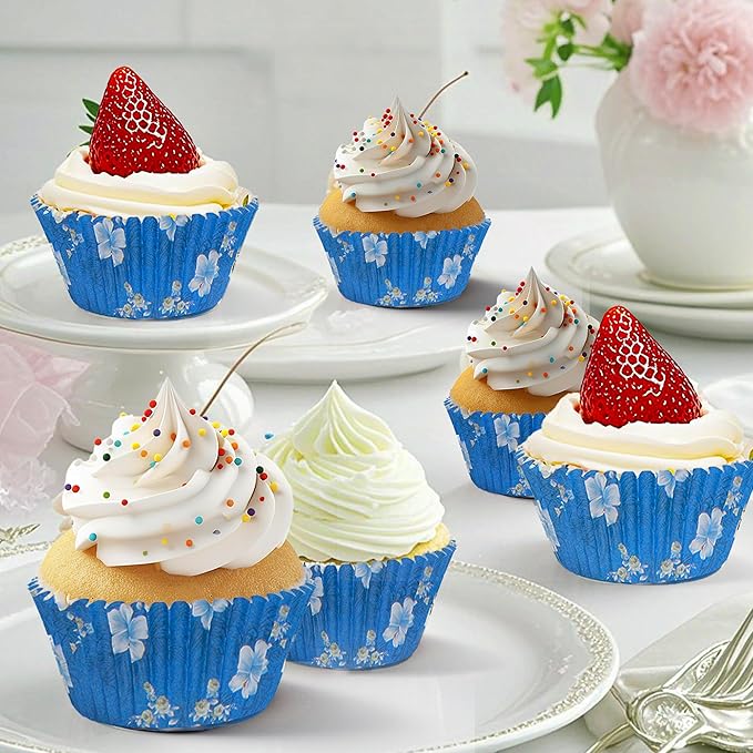 Floral Standard Cupcake Liners 400 Count Paper Baking Cups Food Grade Disposable Cupcake Wrappers, Blue