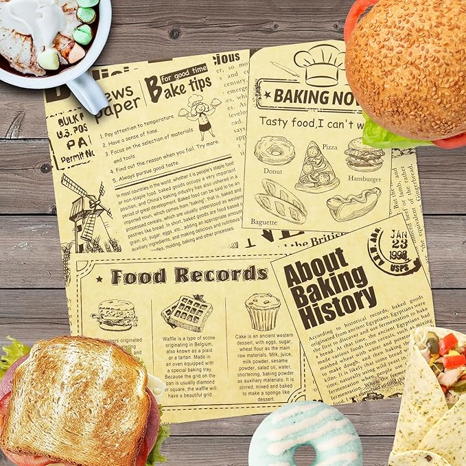 10" x 10" - 200 Pk - Brown Food Word Text Grease-Resistant Wrap Paper, Basket Liners Deli Paper, Best Kraft Food Wrapping Paper Sheets for Bakery, Picnic, Festival, Fair or BBQ (Kraft Poster)