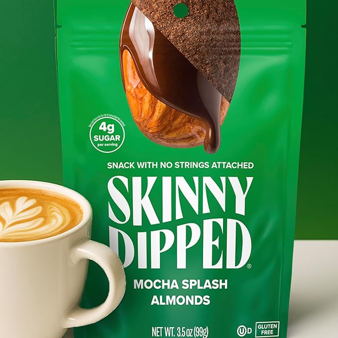 SkinnyDipped Mocha Splash Almonds, Healthy Snack, Plant Protein, Gluten Free, 3.5 oz Resealable Bags, Pack of 5