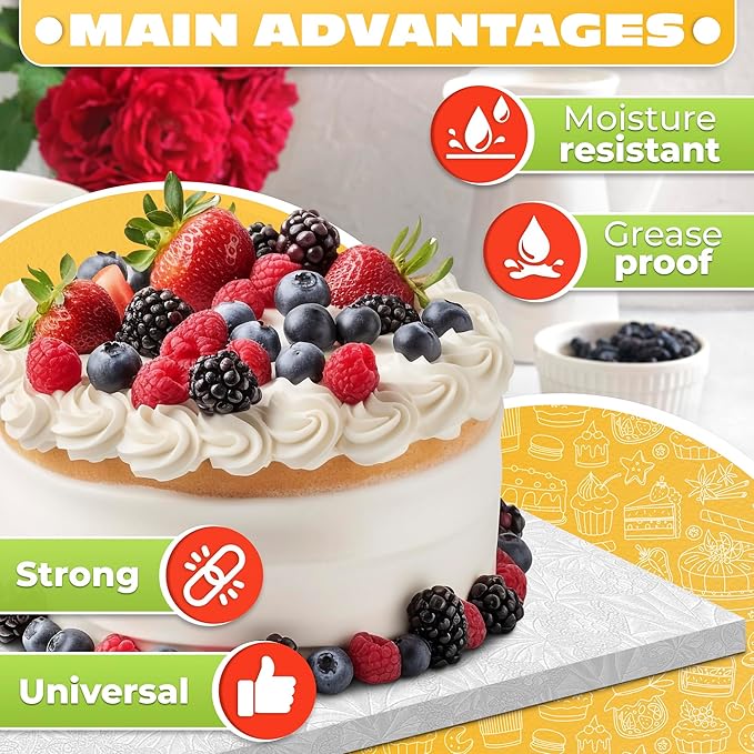 Cake Board Rectangle 13.8" x 9.9" – Grease-Proof Foil, Sturdy Rectangle Cake Boards with Double-Wall Corrugated Design, Smooth Wrapped Edges – Elegant White Display for Cakes, Pastries, and Desserts