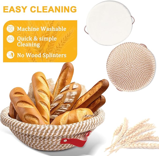 9 Inch Round Cotton Rope Banneton Bread Proofing Basket Banneton Basket Set of 4 Sourdough Bread Baking Supplies with Liner & Cover