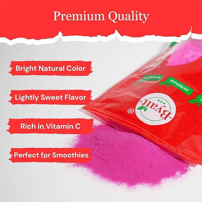 Byait Freeze Dried Dragon Fruit Powder 1 lb, Fine Pitaya Powder for Food Coloring, Baking, Smoothies, Drinks, Ice Cream, Cocktails, Vegan, Non-GMO, No Added Sugar