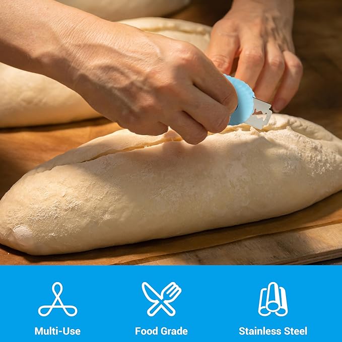 UFO Non-Slip Bread Lame - Professional Dough Scoring Tool with 5 Razor Blades, Sourdough Scorer Kit for Artisan Bread Baking,Including User Manual (Ripple Blue)