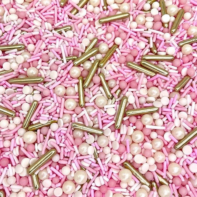 Manvscakes, pink sprinkles, valentines, cake sprinkles, gold sprinkles, cookies, chocolate, fondant, princess topping, ice cream, edible, dessert decoration (Rose)