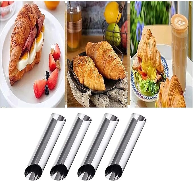 8 Pack Cannoli Tubes, Stainless Steel 5 inch Pancake Tubes Cream Croissant Spiral Cake Baking DIY Spiral Cake Decoration Tool-Candy Corner Mold