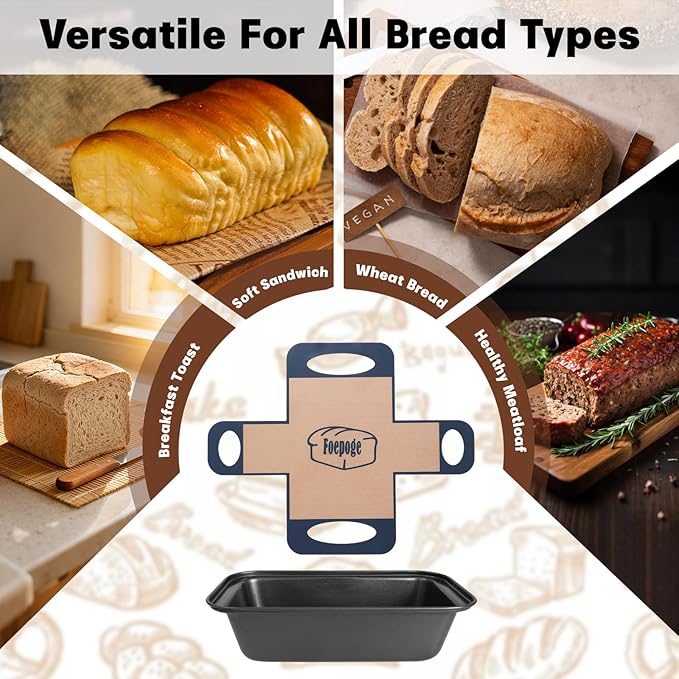 Loaf Pan with Liners Set: 2-Pack Nonstick 9 x 5 Inch Bread Pan and Loaf Liners for Homemade Oven Baking - Rectangular Baking Tray for Kitchen Home Baker Make Sourdough Banana Sandwich Bread