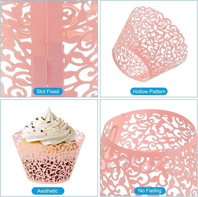 PATIKIL Cupcake Wrappers Paper, 50 Pack Baking Cups Standard Vine Decoration for Anniversary Birthday Weddings and Parties, Pink