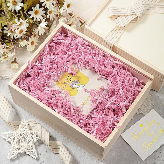 Mefleet 1 LB Crinkle Cut Paper Shred Filler Light Pink Crinkle Shredded Paper for Gift Box - Gift Basket Bag Filler - Grass Cushion Stuffing for Valentine's Day, Birthday Packaging Wrapping