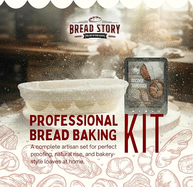 Bread Story Oval Banneton Bread Proofing Basket – 14x6" Oval Sourdough Proofing Basket with Cloth Liner – Handmade Natural Cane Brotform Bowl for Rising, Baking & Artisan Loaves