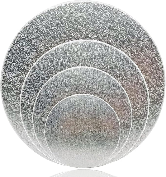 4 Pack Cake Boards, 6, 8, 10, 12 Inch Round Cake Circles, Cake Base Cardboards 1 of Each Size for Cake Decorating, Silver
