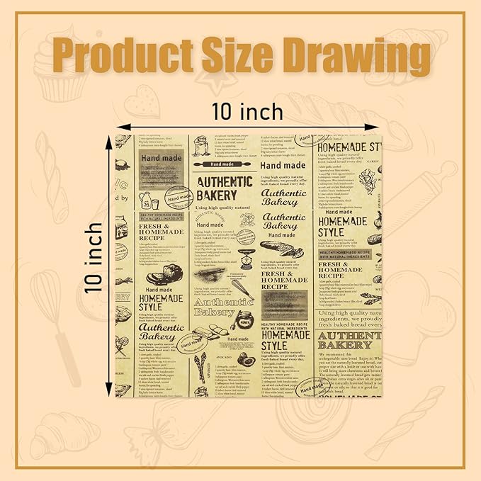 10" x 10" - 200 Pk - Brown Food Word Text Grease-Resistant Wrap Paper, Basket Liners Deli Paper, Best Kraft Food Wrapping Paper Sheets for Bakery, Picnic, Festival, Fair or BBQ (Kraft Bake)