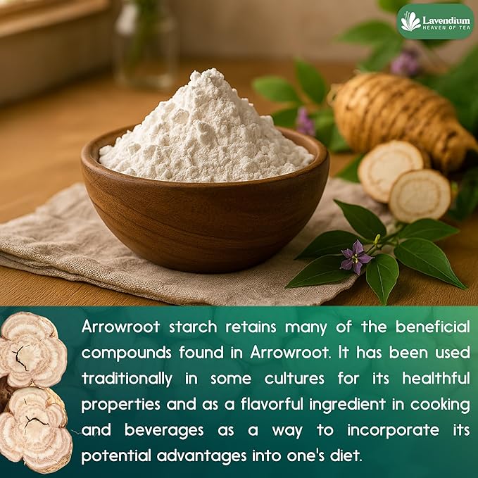 Lavendium, Premium Arrowroot Starch Powder – 8oz Resealable Bag, Gluten-Free, Non-GMO, Premium Plant-Based Thickener for Cooking, Baking & Frying. No Sugar. No Caffeine. Vegan