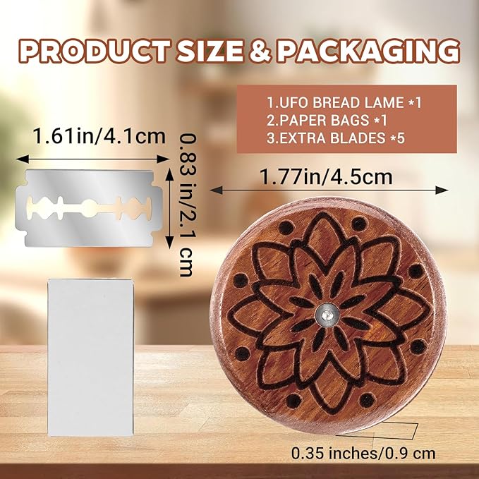 Bread Lame Sourdough Scoring Tool, Wooden Dough Scoring Knife with 5 Razor Blades, Ergonomic UFO Bread Lame Knives Sourdough Razor Scorer Breads Bakers Slashing Baking Tool