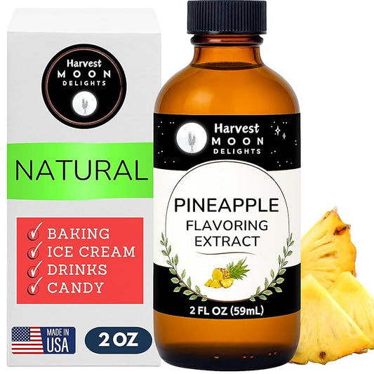Natural Pineapple Extract for Baking, Ice Cream, Drinks, and Candy - 2 oz - Water-Soluble - By Harvest Moon Delights - Pineapple Flavoring, Flavor