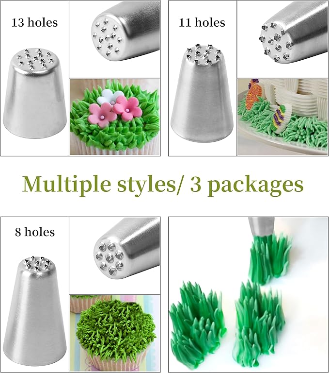 3pcs Grass Icing Nozzles Set,Cake Decorating Tips Piping Nozzles, Stainless Steel Pastry DIY Baking Tools